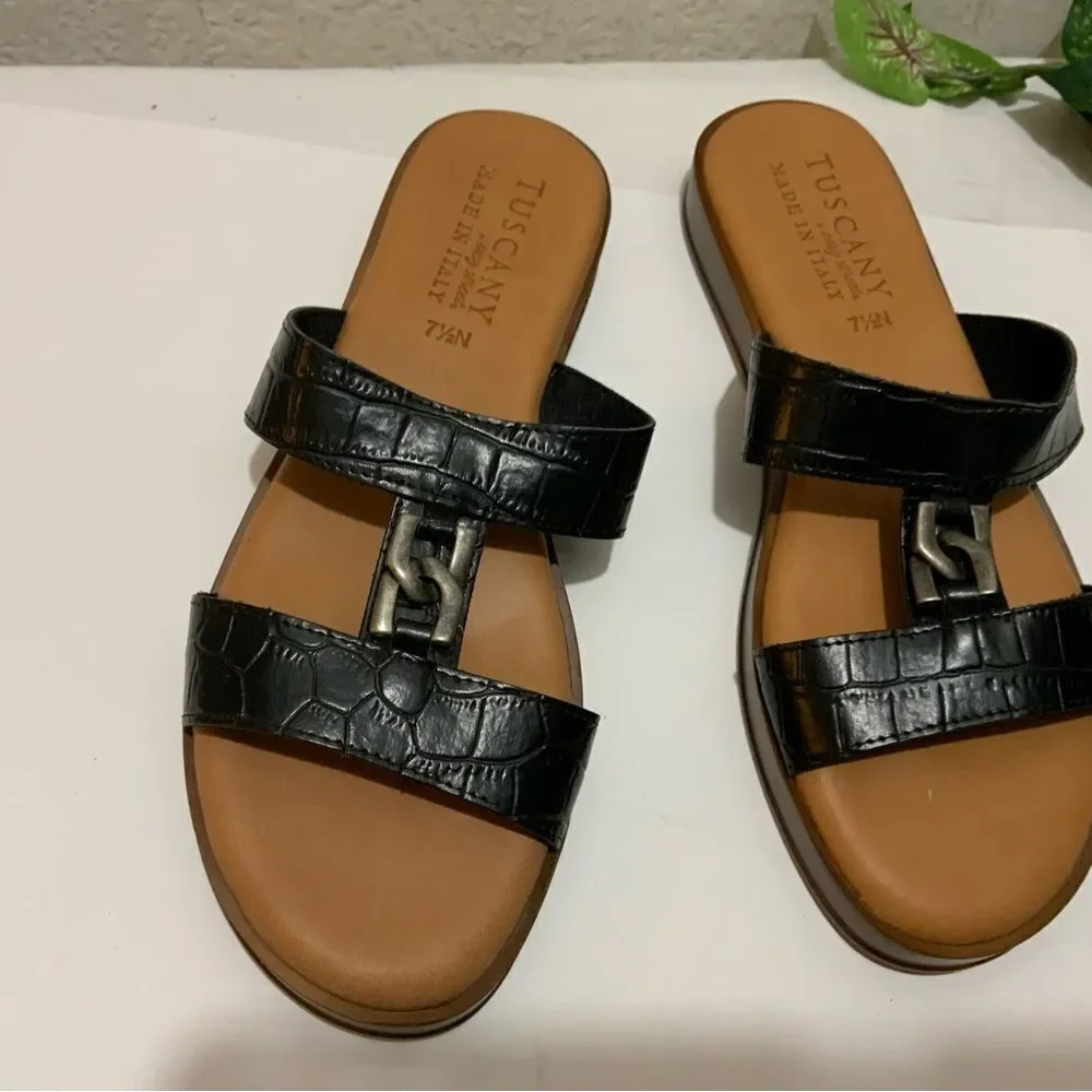 Tuscany by easy street slip on sandals black brown Size 7.5 N